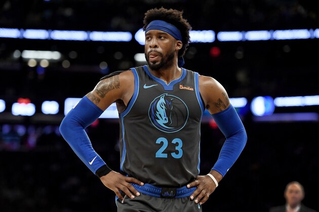NEW YORK, NEW YORK - JANUARY 30: Wesley Matthews #23 of the Dallas Mavericks looks on during the second quarter of the game against the New York Knicks at Madison Square Garden on January 30, 2019 in New York City. NOTE TO USER: User expressly acknowledges and agrees that, by downloading and or using this photograph, User is consenting to the terms and conditions of the Getty Images License Agreement.  (Photo by Sarah Stier/Getty Images)