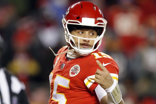 Kansas City Chiefs quarterback Patrick Mahomes (15) during the second half of the AFC Championship NFL football game, Sunday, Jan. 20, 2019, in Kansas City, Mo. (AP Photo/Charlie Neibergall) Kansas City Chiefs quarterback Patrick Mahomes (15) during the second half of the AFC Championship NFL football game, Sunday, Jan. 20, 2019, in Kansas City, Mo. (AP Photo/Charlie Neibergall)