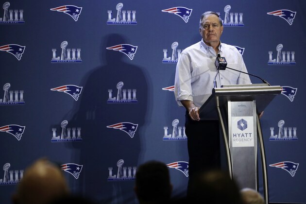 New England Patriots head coach Bill Belichick speaks with members of the media during a news conference Tuesday, Jan. 29, 2019, ahead of the NFL Super Bowl 53 football game against Los Angeles Rams in Atlanta. (AP Photo/Matt Rourke)