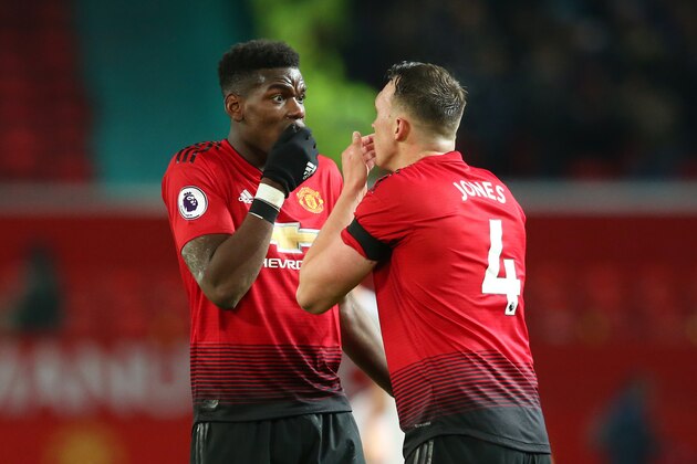 MANCHESTER, ENGLAND - JANUARY 29: Paul Pogba of Manchester United celebrates after scoring his team's first goal with Ki Sung-Yueng of Newcastle United during the Premier League match between Manchester United and Burnley at Old Trafford on January 29, 2019 in Manchester, United Kingdom.  (Photo by Alex Livesey/Getty Images)