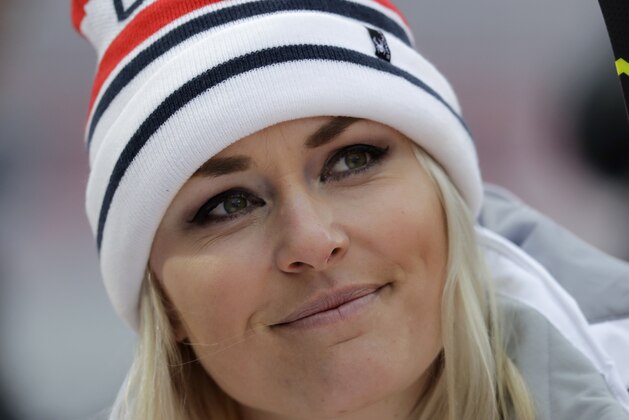 United States' Lindsey Vonn stands in the mixed zone after the women's combined at the 2018 Winter Olympics in Jeongseon, South Korea, Thursday, Feb. 22, 2018. (AP Photo/Michael Probst)