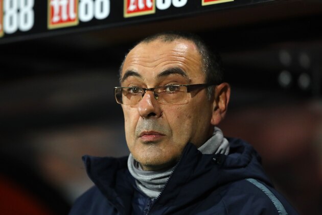 BOURNEMOUTH, ENGLAND - JANUARY 30:  Maurizio Sarri, Manager of Chelsea looks on prior to the Premier League match between AFC Bournemouth and Chelsea FC at Vitality Stadium on January 29, 2019 in Bournemouth, United Kingdom.  (Photo by Warren Little/Getty Images)