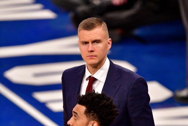 NEW YORK, NY - JANUARY 21:  Kristaps Porzingis attends Oklahoma City Thunder v New York Knicks game at Madison Square Garden on January 21, 2019 in New York City.  (Photo by James Devaney/Getty Images)