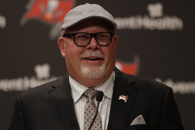 New Tampa Bay Buccaneers head coach Bruce Arians is introduced during a news conference Thursday, Jan. 10, 2019, in Tampa, Fla. (AP Photo/Chris O'Meara)