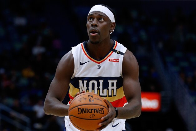 NEW ORLEANS, LOUISIANA - JANUARY 30: Jrue Holiday #11 of the New Orleans Pelicans shoots during a game against the Denver Nuggets at the Smoothie King Center on January 30, 2019 in New Orleans, Louisiana. NOTE TO USER: User expressly acknowledges and agrees that, by downloading and or using this photograph, User is consenting to the terms and conditions of the Getty Images License Agreement. (Photo by Jonathan Bachman/Getty Images)