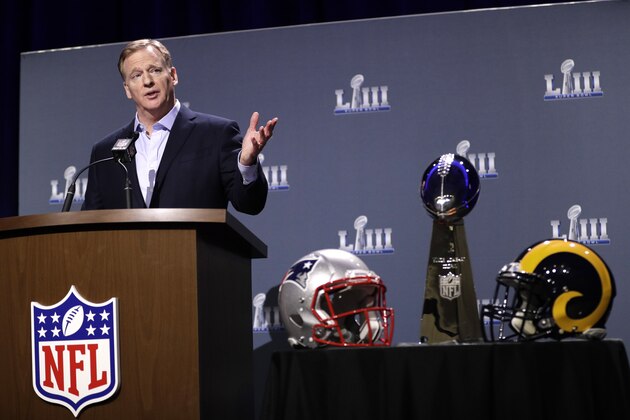 NFL Commissioner Roger Goodell answers a question during a news conference for the NFL Super Bowl 53 football game Wednesday, Jan. 30, 2019, in Atlanta. (AP Photo/David J. Phillip)