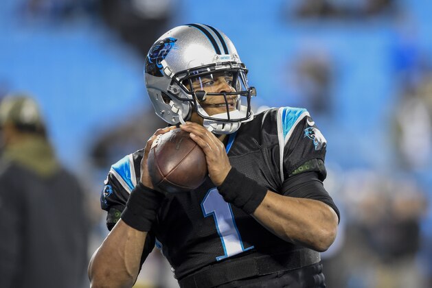 Carolina Panthers quarterback Cam Newton warms up prior to the start of an NFL football game against the New Orleans Saints in Charlotte, N.C., Monday, Dec. 17, 2018. (AP Photo/Mike McCarn)