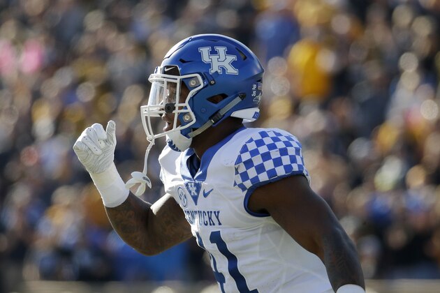 Kentucky linebacker Josh Allen (41) runs during the first half of an NCAA college football game against Missouri Saturday, Oct. 27, 2018, in Columbia, Mo. (AP Photo/Charlie Riedel)