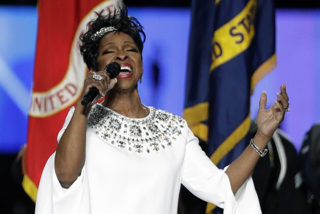 Gladys Knight sings the national anthem before the NFL Super Bowl 53 football game between the Los Angeles Rams and the New England Patriots Sunday, Feb. 3, 2019, in Atlanta. (AP Photo/David J. Phillip)