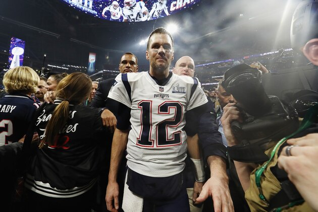 ATLANTA, GA - FEBRUARY 03: Tom Brady #12 of the New England Patriots walks off the field after the Patriots defeat the Los Angeles Rams 13-3 during Super Bowl LIII at Mercedes-Benz Stadium on February 3, 2019 in Atlanta, Georgia.  (Photo by Jamie Squire/Getty Images)