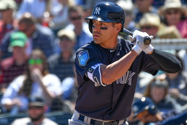 FORT MYERS, FL - MARCH 22: Jacoby Ellsbury #22 of the New York Yankees in action during the spring training game between the Minnesota Twins and the New York Yankees at Hammond Stadium on March 22, 2018 in Fort Myers, Florida. (Photo by B51/Mark Brown/Getty Images) *** Local Caption *** Jacoby Ellsbury