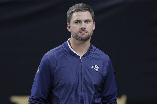 Los Angeles Rams quarterbacks coach Zac Taylor is seen before the NFL football NFC championship game against the New Orleans Saints Sunday, Jan. 20, 2019, in New Orleans. (AP Photo/Carolyn Kaster)