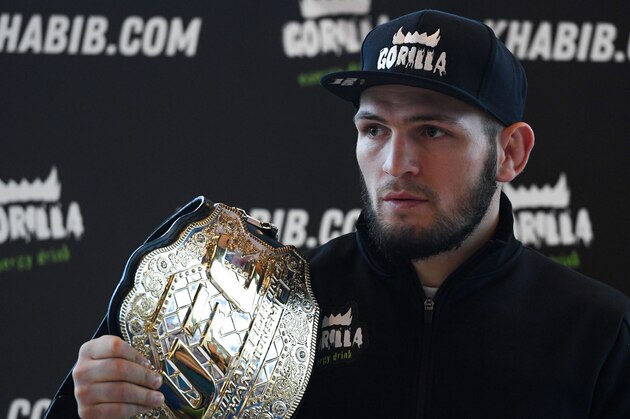 Mixed martial arts (MMA) fighter Khabib Nurmagomedov gives a press conference in Moscow on November 26, 2018. (Photo by Kirill KUDRYAVTSEV / AFP)        (Photo credit should read KIRILL KUDRYAVTSEV/AFP/Getty Images)