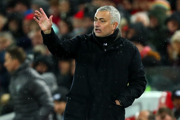 LIVERPOOL, ENGLAND - DECEMBER 16: Jose Mourinho the head coach / manager of Manchester United during the Premier League match between Liverpool FC and Manchester United at Anfield on December 16, 2018 in Liverpool, United Kingdom. (Photo by Robbie Jay Barratt - AMA/Getty Images)