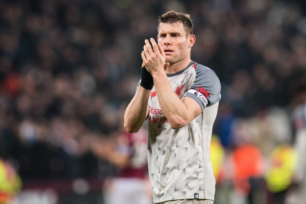 LONDON, ENGLAND - FEBRUARY 04: James Milner of  Liverpool FC looks on during the Premier League match between West Ham United and Liverpool FC at London Stadium on February 4, 2019 in London, United Kingdom. (Photo by MB Media/Getty Images)