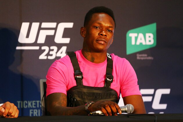 MELBOURNE, AUSTRALIA - DECEMBER 03:  Israel Adesanya of New Zealand speaks to media during a UFC press conference at Melbourne Arena on December 03, 2018 in Melbourne, Australia. (Photo by Michael Dodge/Zuffa LLC/Zuffa LLC)