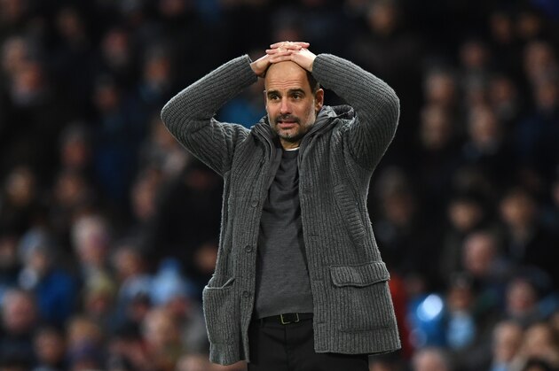 MANCHESTER, ENGLAND - FEBRUARY 03: Manchester City manager Pep Guardiola reacts on the touchline during the Premier League match between Manchester City and Arsenal FC at Etihad Stadium on February 03, 2019 in Manchester, United Kingdom. (Photo by Stu Forster/Getty Images)