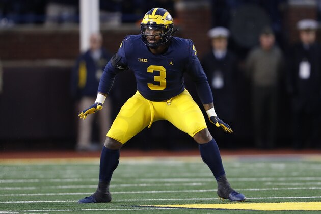 Michigan defensive lineman Rashan Gary plays against Indiana in the first half of an NCAA college football game in Ann Arbor, Mich., Saturday, Nov. 17, 2018. (AP Photo/Paul Sancya)