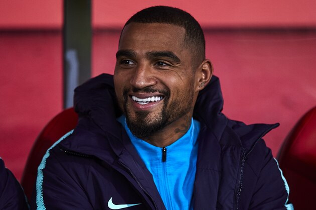 GIRONA, SPAIN - JANUARY 27: Kevin Prince Boateng of FC Barcelona on the bench during the La Liga match between Girona FC and FC Barcelona at Montilivi Stadium on January 27, 2019 in Girona, Spain. (Photo by Quality Sport Images/Getty Images)