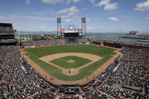 FILE - This June 15, 2016, file photo shows AT&T Park from an overhead view as the San Francisco Giants play the Milwaukee Brewers during a baseball game in San Francisco. The Oakland Raiders are in talks with the Giants about playing their home games next season at Oracle Park, formerly known as AT&T Park. A person with knowledge of the negotiations said Sunday night, Feb. 3, 2019, the two sides are in discussions, but no deal has been reached. The person spoke to The Associated Press on condition of anonymity because nothing has been finalized. (AP Photo/Marcio Jose Sanchez, File)