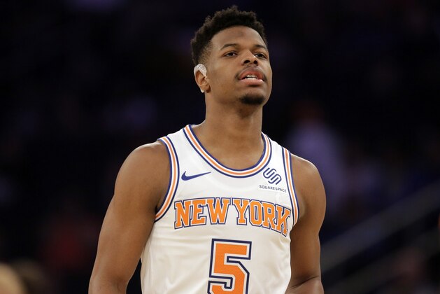 New York Knicks' Dennis Smith Jr. during the first half of the NBA basketball game against the Memphis Grizzlies, Sunday, Feb. 3, 2019, in New York. (AP Photo/Seth Wenig)