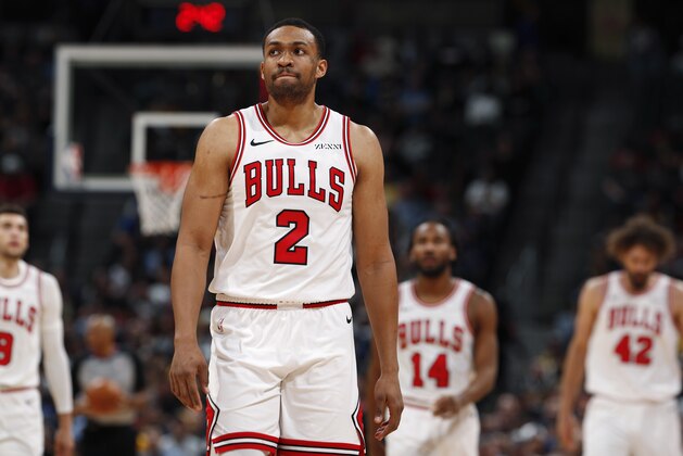 Chicago Bulls forward Jabari Parker heads to the bench in the second half of an NBA basketball game against the Denver Nuggets, Thursday, Jan. 17, 2019, in Denver. The Nuggets won 135-105. (AP Photo/David Zalubowski)