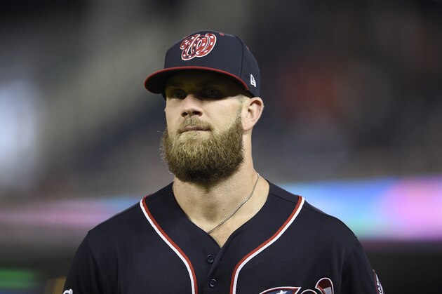 Washington Nationals' Bryce Harper stands on the field during a baseball game against the New York Mets, Friday, Sept. 21, 2018, in Washington. The Mets won 4-2. (AP Photo/Nick Wass) Washington Nationals' Bryce Harper stands on the field during a baseball game against the New York Mets, Friday, Sept. 21, 2018, in Washington. The Mets won 4-2. (AP Photo/Nick Wass)
