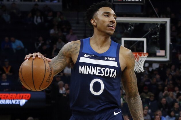 Minnesota Timberwolves' Jeff Teague plays against the San Antonio Spurs in an NBA basketball game Friday, Jan. 18, 2019, in Minneapolis. (AP Photo/Jim Mone)