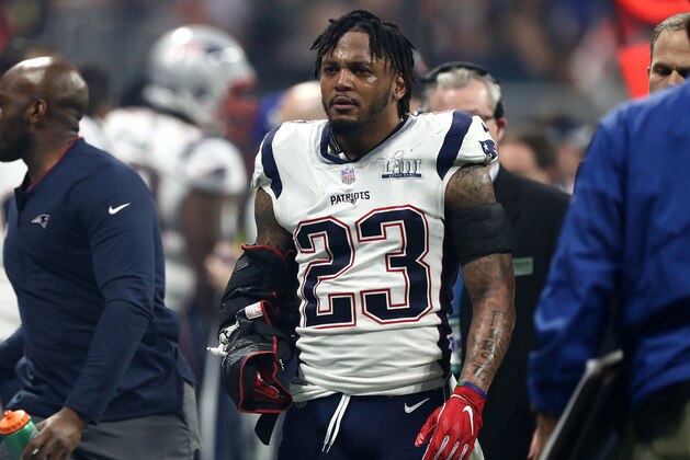 ATLANTA, GEORGIA - FEBRUARY 03: Patrick Chung #23 of the New England Patriots reacts after sustaining an injury in the second half against the Los Angeles Rams during Super Bowl LIII at Mercedes-Benz Stadium on February 03, 2019 in Atlanta, Georgia. (Photo by Al Bello/Getty Images)