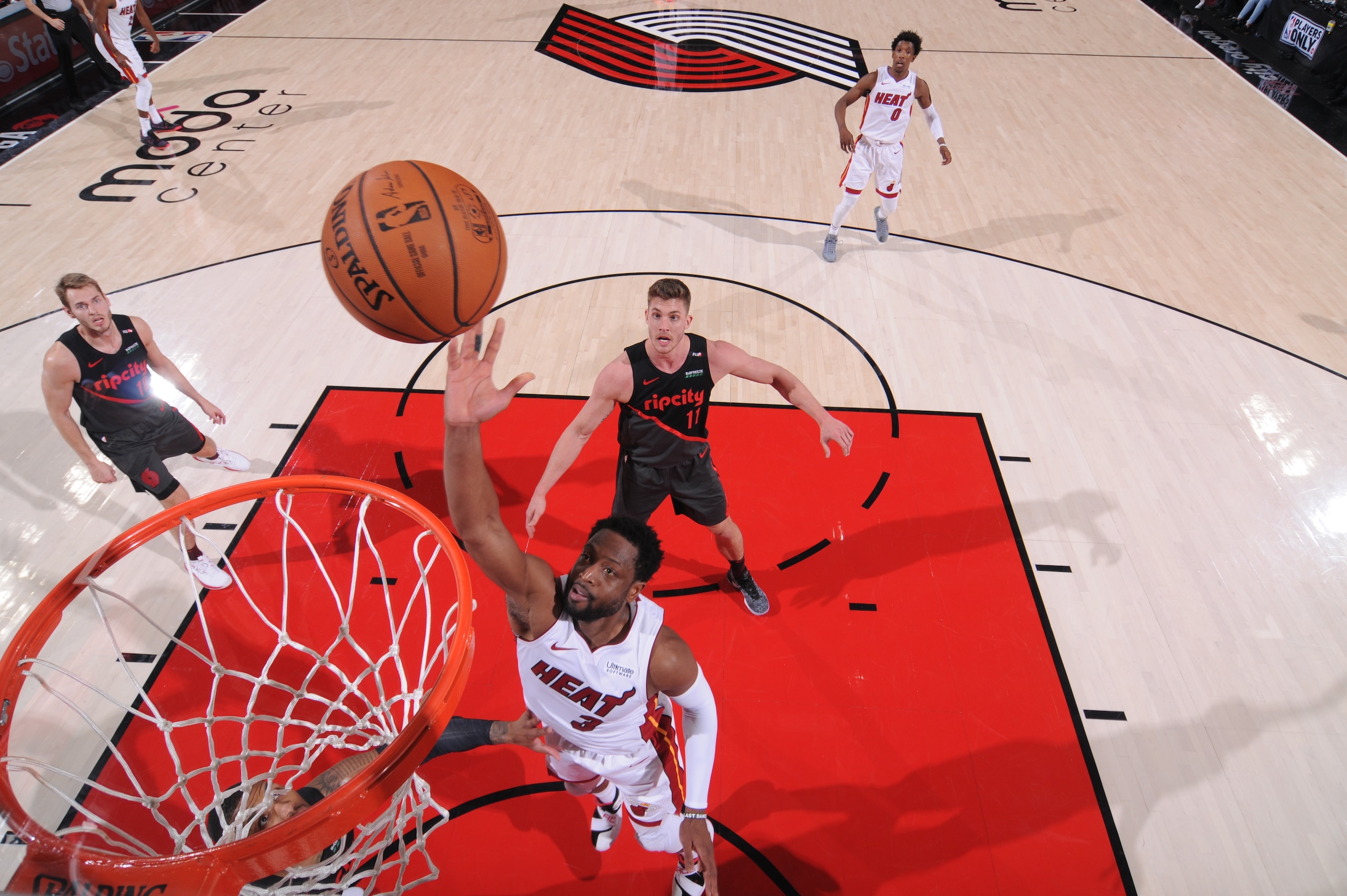 PORTLAND, OR - FEBRUARY 5: Dwyane Wade #3 of the Miami Heat shoots the ball against the Portland Trail Blazers  on February 5, 2019 at the Moda Center Arena in Portland, Oregon. NOTE TO USER: User expressly acknowledges and agrees that, by downloading and or using this photograph, user is consenting to the terms and conditions of the Getty Images License Agreement. Mandatory Copyright Notice: Copyright 2019 NBAE (Photo by Sam Forencich/NBAE via Getty Images)