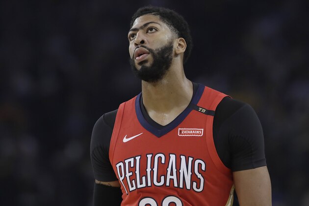 New Orleans Pelicans forward Anthony Davis against the Golden State Warriors during an NBA basketball game in Oakland, Calif., Wednesday, Oct. 31, 2018. (AP Photo/Jeff Chiu)