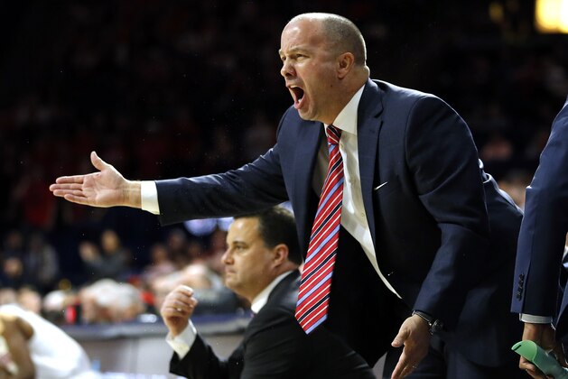 Arizona Assistant Coach Mark Phelps in the first half during an NCAA college basketball game against Oregon State, Saturday, Jan. 19, 2019, in Tucson, Ariz. (AP Photo/Rick Scuteri)