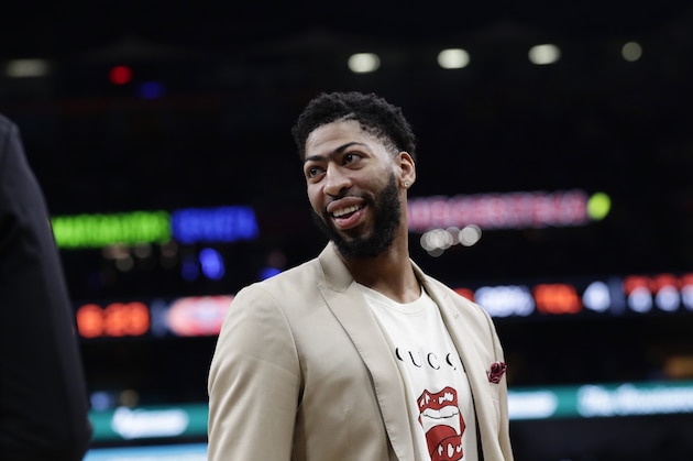 New Orleans Pelicans forward Anthony Davis (23) during the second half of an NBA basketball game against the San Antonio Spurs, in San Antonio, Saturday, Feb. 2, 2019. (AP Photo/Eric Gay)