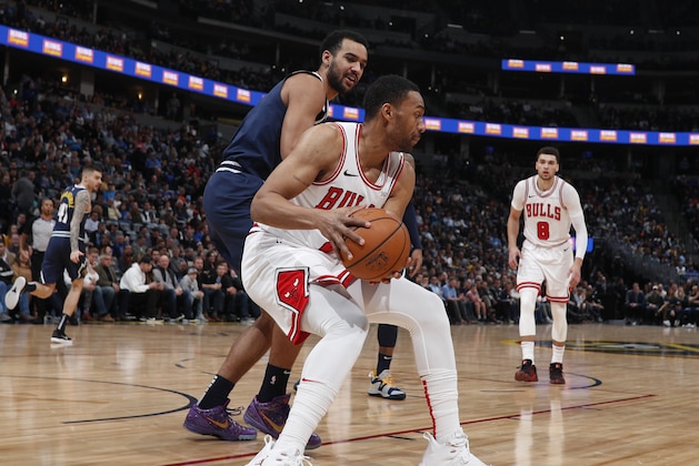 Chicago Bulls forward Jabari Parker (2) in the second half of an NBA basketball game Thursday, Jan. 17, 2019, in Denver. The Nuggets won 135-105. (AP Photo/David Zalubowski)