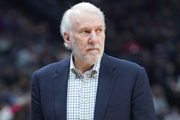 SACRAMENTO, CA - FEBRUARY 04:  Head coach Gregg Popovich of the San Antonio Spurs looks on against the Sacramento Kings during an NBA basketball game at Golden 1 Center on February 4, 2019 in Sacramento, California. NOTE TO USER: User expressly acknowledges and agrees that, by downloading and or using this photograph, User is consenting to the terms and conditions of the Getty Images License Agreement.  (Photo by Thearon W. Henderson/Getty Images)