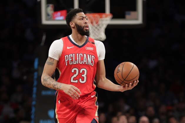 New Orleans Pelicans' Anthony Davis (23) during the first half of an NBA basketball game against the Brooklyn Nets Wednesday, Jan. 2, 2019, in New York. (AP Photo/Frank Franklin II)