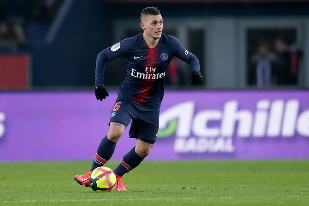 PARIS, FRANCE - JANUARY 19: Marco Verratti of Paris Saint Germain  during the French League 1  match between Paris Saint Germain v Guingamp at the Parc des Princes on January 19, 2019 in Paris France (Photo by Jeroen Meuwsen/Soccrates/Getty Images)