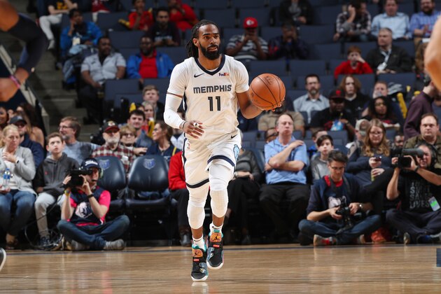 MEMPHIS, TN - FEBRUARY 5: Mike Conley #11 of the Memphis Grizzlies dribbles the ball during the game against the Minnesota Timberwolves on February 5, 2019 at FedExForum in Memphis, Tennessee. NOTE TO USER: User expressly acknowledges and agrees that, by downloading and or using this photograph, User is consenting to the terms and conditions of the Getty Images License Agreement. Mandatory Copyright Notice: Copyright 2019 NBAE (Photo by Joe Murphy/NBAE via Getty Images)