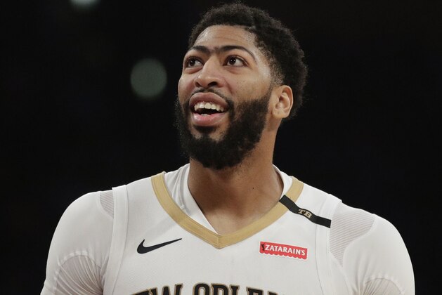 New Orleans Pelicans' Anthony Davis smiles during the second half of an NBA basketball game against the Los Angeles Lakers, Friday, Dec. 21, 2018, in Los Angeles. (AP Photo/Jae C. Hong)
