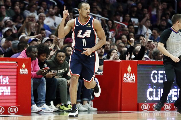 LOS ANGELES, CA - JANUARY 27: Avery Bradley #11 of the LA Clippers reacts against the Sacramento Kings on January 27, 2019 at STAPLES Center in Los Angeles, California. NOTE TO USER: User expressly acknowledges and agrees that, by downloading and/or using this Photograph, user is consenting to the terms and conditions of the Getty Images License Agreement. Mandatory Copyright Notice: Copyright 2019 NBAE (Photo by Chris Elise/NBAE via Getty Images)
