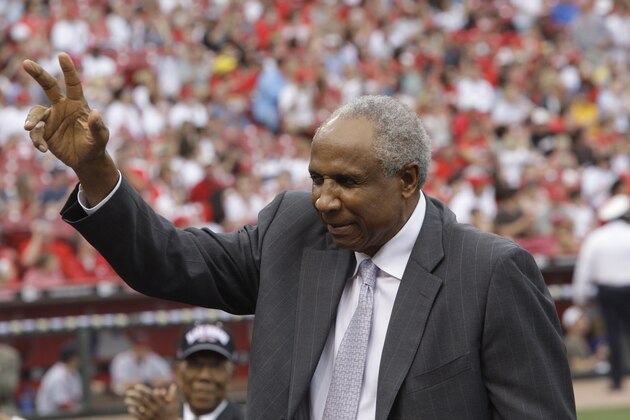 Hall of famer Frank Robinson prior to major league baseballs civil rights game, Saturday, May 15, 2010, in Cincinnati. (AP Photo/Al Behrman)
