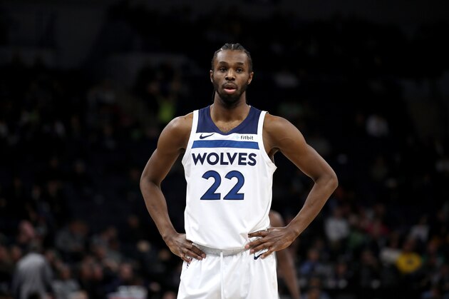 MINNEAPOLIS, MN - JANUARY 30: Andrew Wiggins #22 of the Minnesota Timberwolves looks on during the game against the Memphis Grizzlies on January 30, 2019 at Target Center in Minneapolis, Minnesota. NOTE TO USER: User expressly acknowledges and agrees that, by downloading and/or using this photograph, user is consenting to the terms and conditions of the Getty Images License Agreement. Mandatory Copyright Notice: Copyright 2019 NBAE (Photo by Jordan Johnson/NBAE via Getty Images)