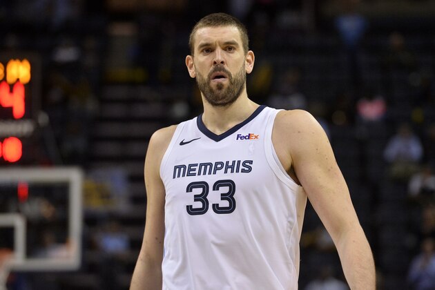 Memphis Grizzlies center Marc Gasol (33) plays in the second half of an NBA basketball game against the Denver Nuggets Monday, Jan. 28, 2019, in Memphis, Tenn. (AP Photo/Brandon Dill)