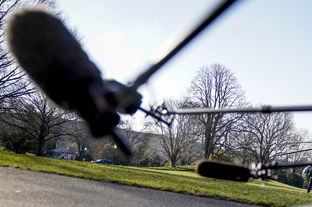 Microphones wait for President Donald Trump to speak to reporters before boarding Marine One on the South Lawn of the White House in Washington, Tuesday, March 13, 2018, to travel to Andrews Air Force Base, Md. Trump fired Secretary of State Rex Tillerson on Tuesday and said he would nominate CIA Director Mike Pompeo to replace him, in a major staff reshuffle just as Trump dives into high-stakes talks with North Korea. (AP Photo/Andrew Harnik)