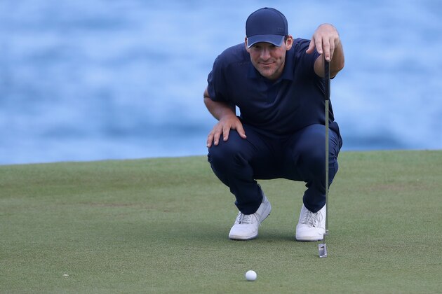 PUNTA CANA, DOMINICAN REPUBLIC - MARCH 23:  Former NFL Player and amateur Tony Romo putts on the eighth green during round two of the Corales Puntacana Resort & Club Championship on March 23, 2018 in Punta Cana, Dominican Republic.  (Photo by Christian Petersen/Getty Images)
