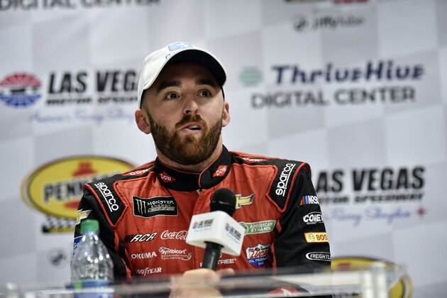 LAS VEGAS, NEVADA - JANUARY 31:  Monster Energy NASCAR Cup Series driver Austin Dillon speaks to the media during testing at the Las Vegas Motor Speedway on January 31, 2019 in Las Vegas, Nevada.  (Photo by David Becker/Getty Images)