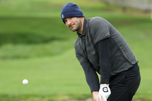 PEBBLE BEACH, CALIFORNIA - FEBRUARY 08:  NFL player Tony Romo plays a shot on the second hole during the second round of the AT&T Pebble Beach Pro-Am at Pebble Beach Golf Links on February 08, 2019 in Pebble Beach, California. (Photo by Jeff Gross/Getty Images)