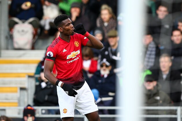 LONDON, ENGLAND - FEBRUARY 09: Paul Pogba of Manchester United celebrates scoring the opening goal during the Premier League match between Fulham FC and Manchester United at Craven Cottage on February 9, 2019 in London, United Kingdom. (Photo by Craig Mercer/MB Media/Getty Images)