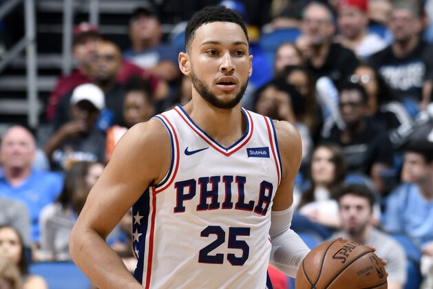 ORLANDO, FL - NOVEMBER 14: Ben Simmons #25 of the Philadelphia 76ers handles the ball against the Orlando Magic on November 14, 2018 at Amway Center in Orlando, Florida. NOTE TO USER: User expressly acknowledges and agrees that, by downloading and/or using this photograph, user is consenting to the terms and conditions of the Getty Images License Agreement. Mandatory Copyright Notice: Copyright 2018 NBAE (Photo by Fernando Medina/NBAE via Getty Images)