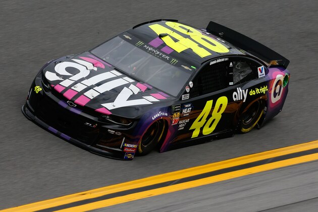 DAYTONA BEACH, FL - FEBRUARY 09:  Jimmie Johnson, driver of the #48 Ally Chevrolet,  during practice for the Monster Energy NASCAR Cup Series 61st Annual Daytona 500 at Daytona International Speedway on February 9, 2019 in Daytona Beach, Florida.  (Photo by Jonathan Ferrey/Getty Images)